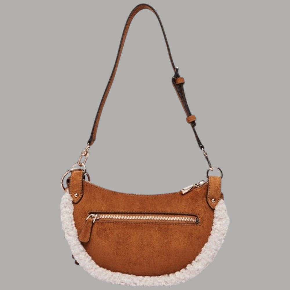 Borsa a spalla Guess Katie con inserti effetto teddy