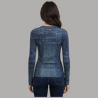 Liu Jo T-shirt manica lunga stampata blu con effetto denim e texture sfumata