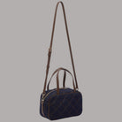 Borsa Liu Jo a tracolla in denim con charm e dettagli marroni, vista frontale
