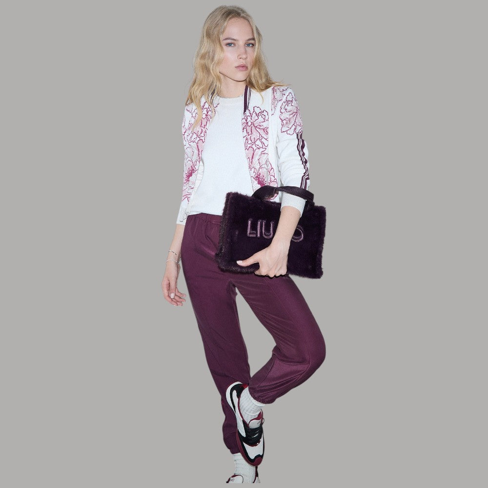 Liu Jo maglia jacquard floreale bianca e rosa con dettagli texture