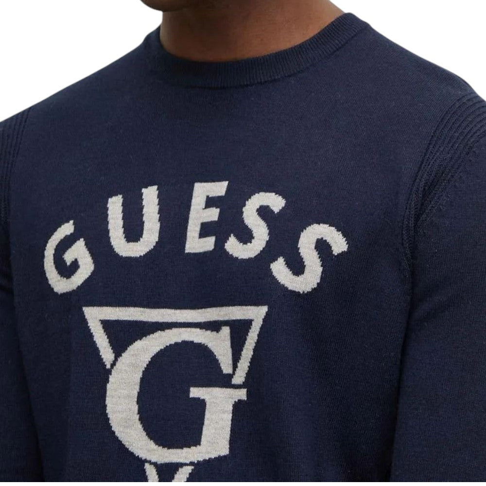 Guess pullover blu logo jacquard Edgar M4BR06 Z3H82 G7V2 Maglieria Guess