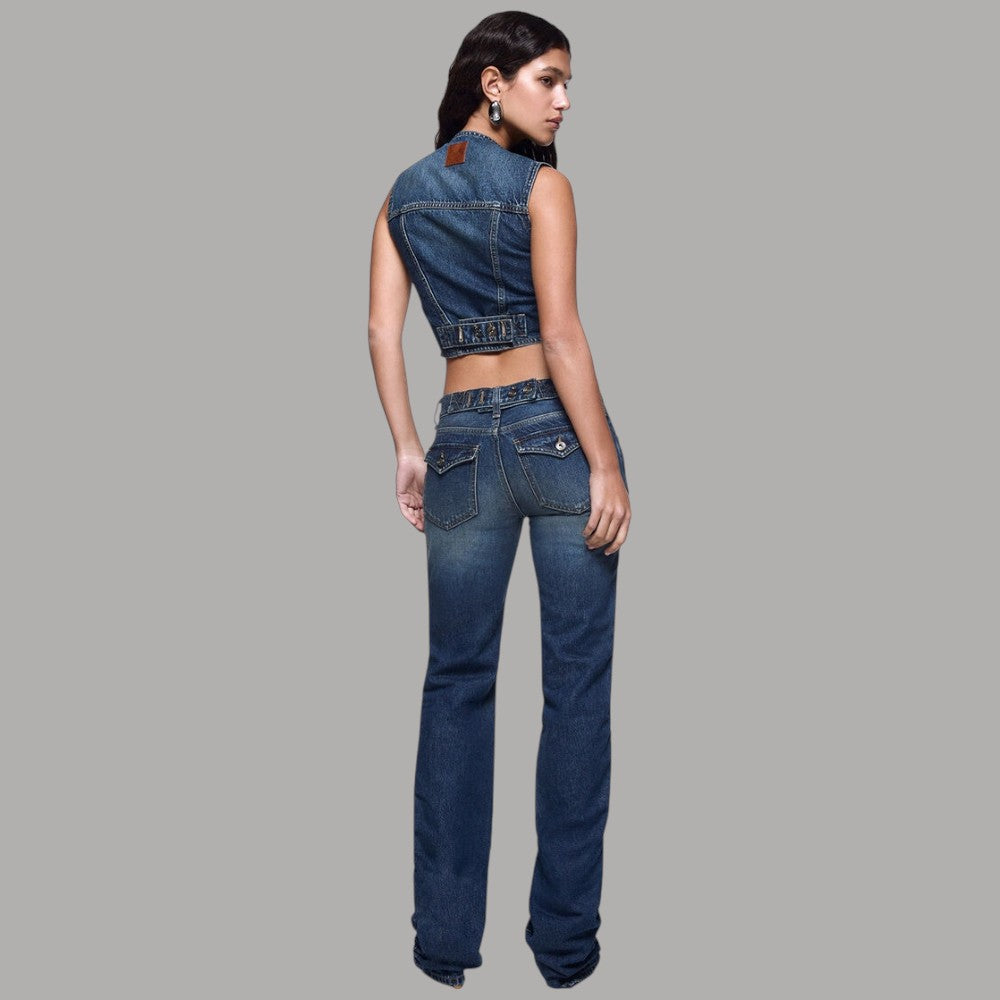 Jeans Liu Jo blu a gamba ampia, vista posteriore con tasche applicate