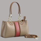 Borsa Liu Jo beige con dettagli rosa e fibbie decorative, texture stampata