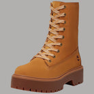 Stivale Timberland con plateau giallo in pelle con lacci beige e dettaglio logo laterale