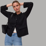 Vero Moda giacca in modal nera con tasche frontali e texture liscia
