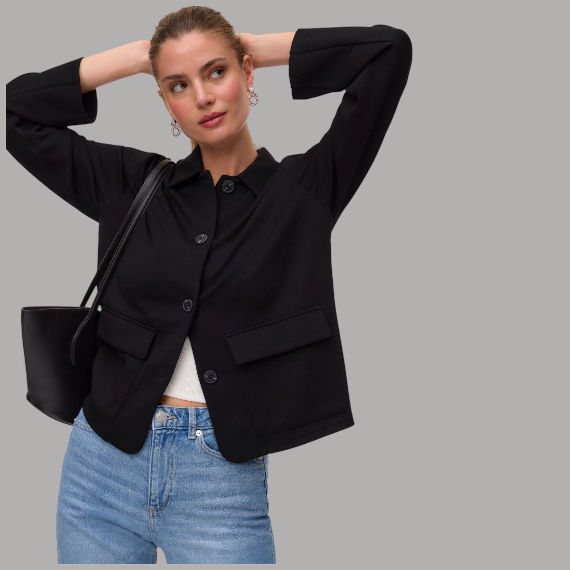 Vero Moda giacca in modal nera con tasche frontali e texture liscia