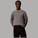 Calvin Klein maglione a trama a griglia in lana merino grigio con dettaglio cuciture e logo piccolo