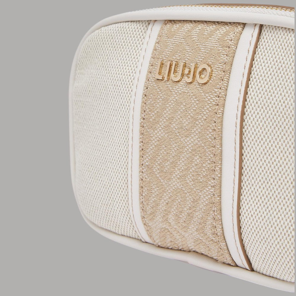 Liu Jo borsa a tracolla piccola beige con pannello logato e dettagli in pelle