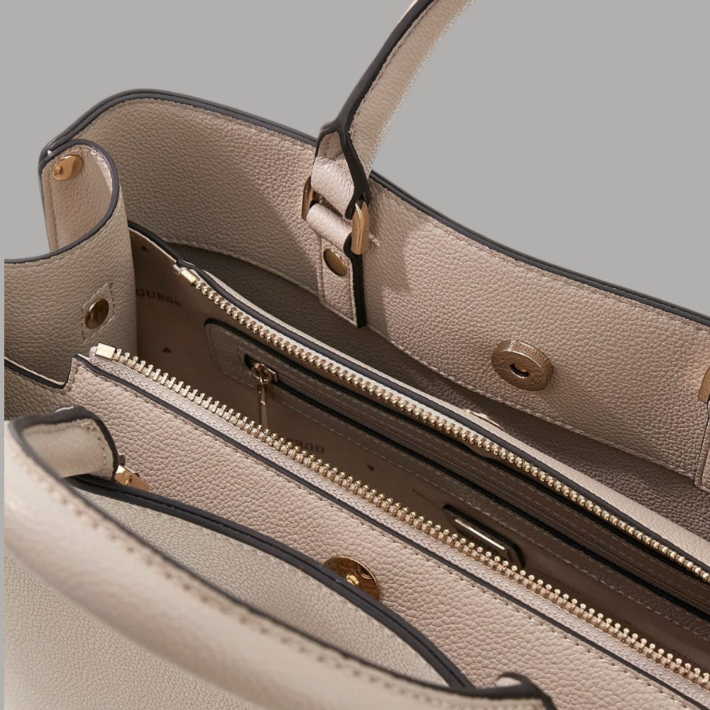 Borsa a mano Guess Meridian beige con stampa monogram e tracolla