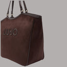 Borsa a spalla Liu Jo tote grande effetto scamosciato marrone con logo in rilievo