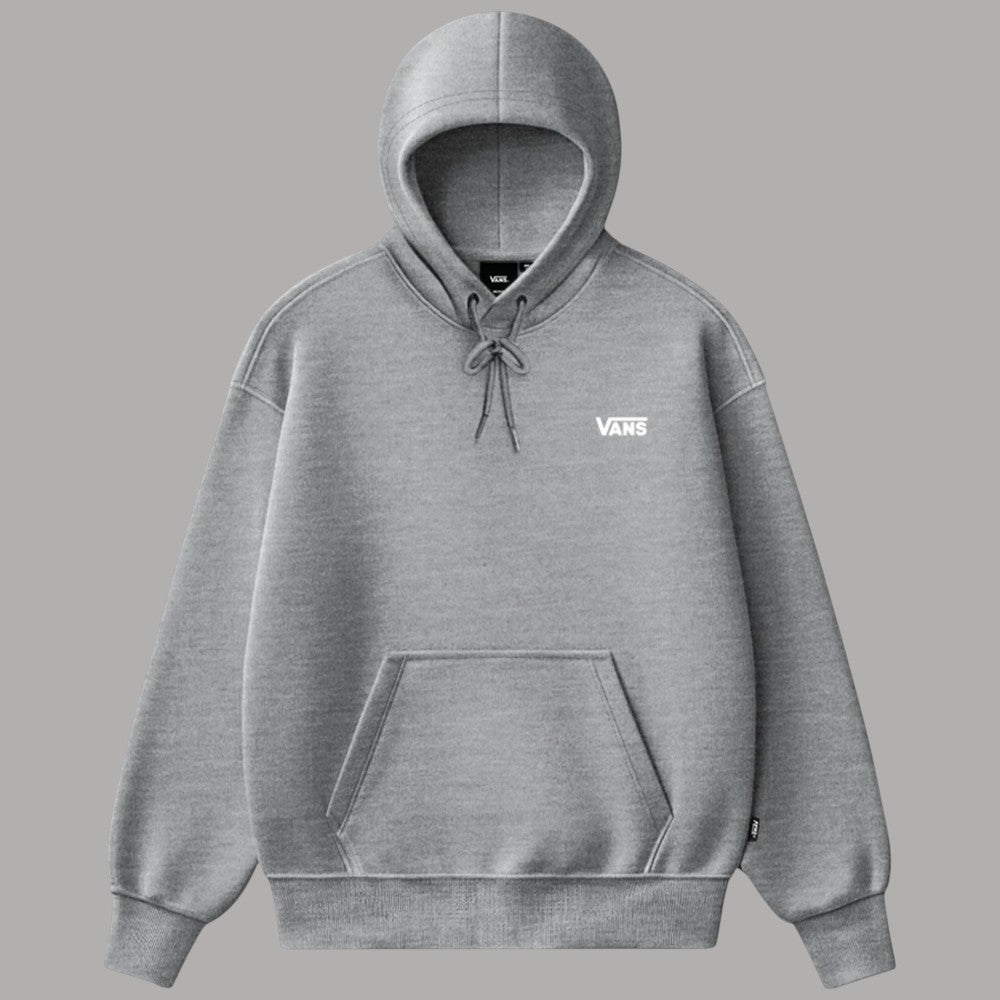 Felpa con cappuccio grigia Vans in cotone, logo sul petto, tasca a marsupio