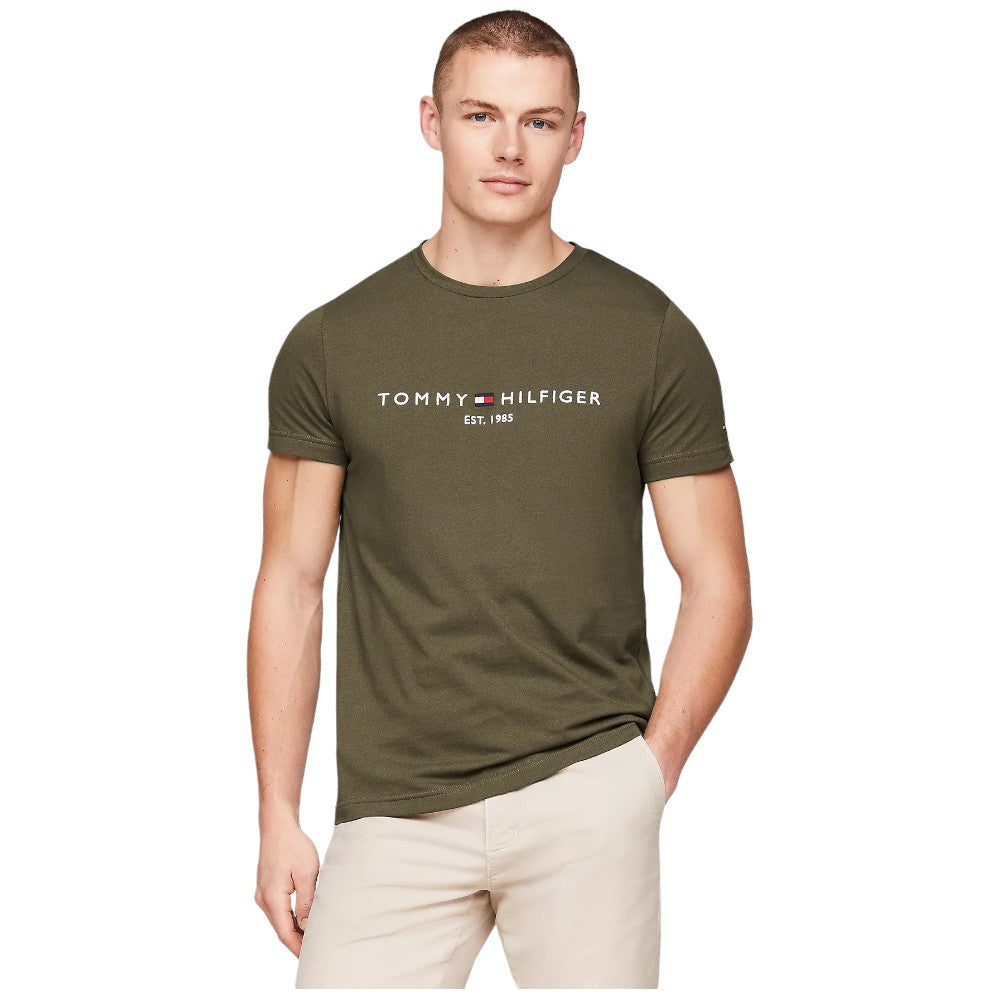 Tommy Hilfiger t-shirt verde militare logo ricamato MW0MW11797 T-shirt Tommy Hilfiger