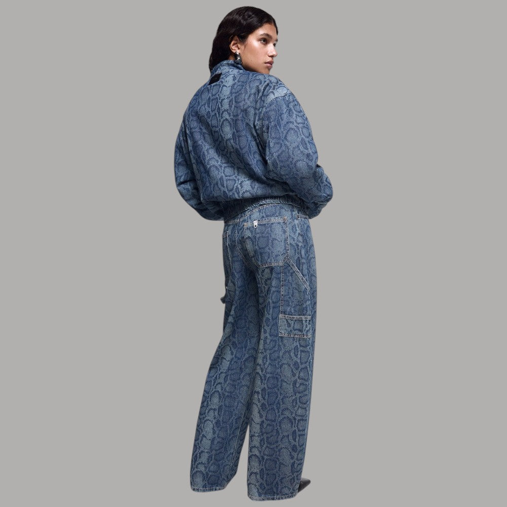Jeans Liu Jo blu con stampa pitonata, tasche posteriori e tasca cargo laterale