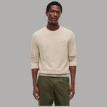 Tommy Hilfiger pullover strutturato in cotone beige con dettagli tono su tono e logo frontale