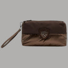 Blauer pochette donna clutch in tessuto nylon color marrone con dettagli logato e tracolla