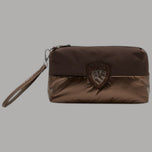 Blauer pochette donna clutch in tessuto nylon color marrone con dettagli logato e tracolla