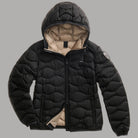 Piumino corto nero Blauer aperto, con cappuccio e fodera interna beige