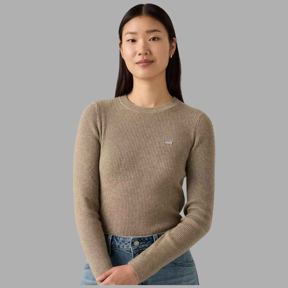 Maglia girocollo Levi's a coste, taupe, maniche lunghe taglio slim