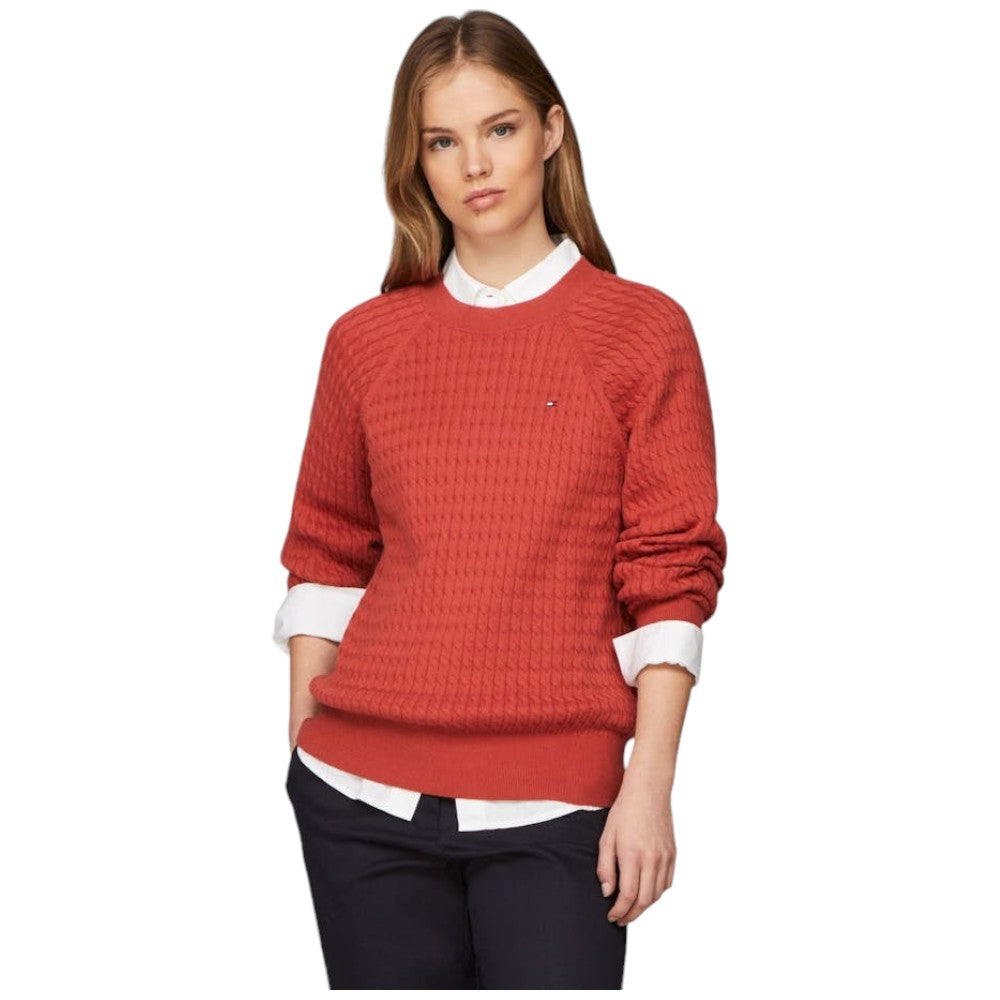 Tommy Hilfiger donna pullover con trecce rosso terra WW0WW41142 - Prodotti di Classe