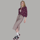 Gonna midi Liu Jo con tape laterale beige e dettagli a righe, dettaglio cuciture