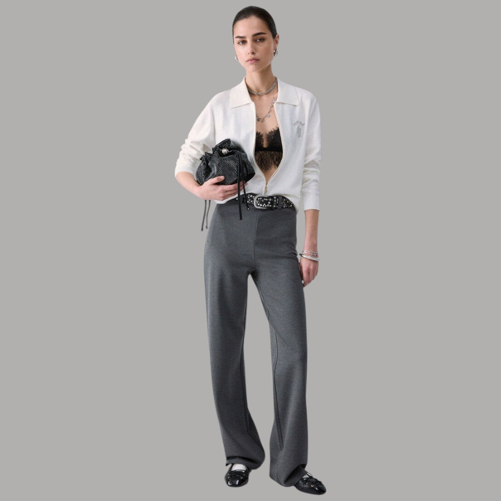 Pantaloni regular fit in punto Milano Liu Jo TF6019J3970 in grigio con tasche e gamba dritta