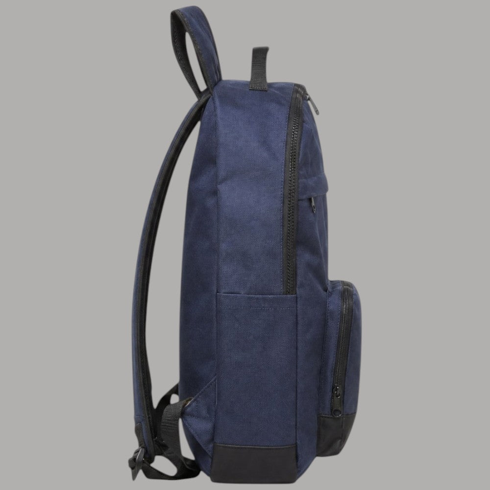 Blauer zaino in tessuto blu con dettagli in pelle e zip frontali