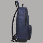 Blauer zaino in tessuto blu con dettagli in pelle e zip frontali