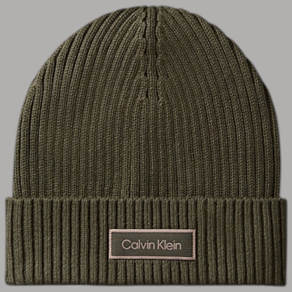 Calvin Klein berretto in misto cashmere verde con logo sulla alamari