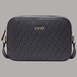 Borsa a tracolla Liu Jo con logo monogram nero con dettagli oro e tracolla regolabile