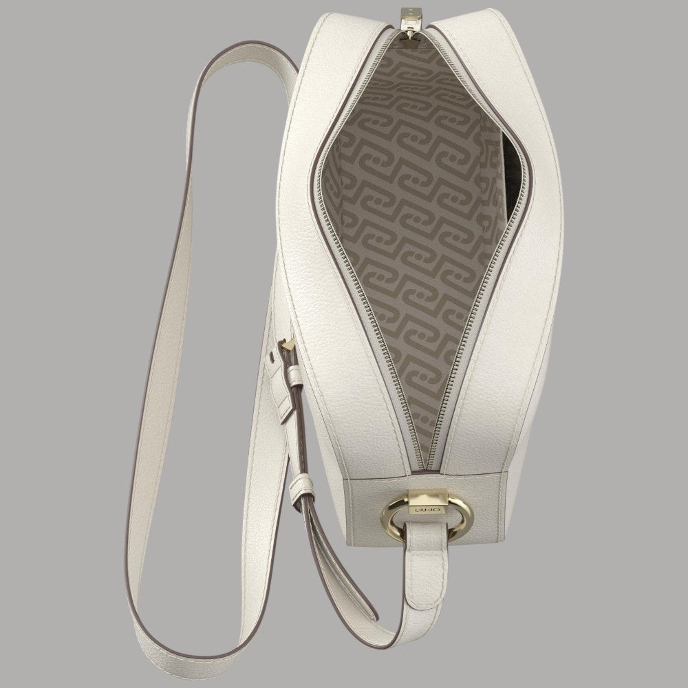 Liu Jo Borsa a tracolla media AA6211E1012 in pelle bianca con logo dorato, interno con pattern grafico