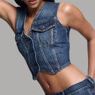 Liu Jo gilet in denim blu con tasche a toppa e cuciture visibili