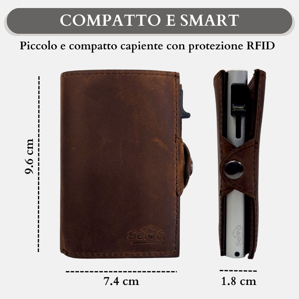 Sei G portacarte safe magnetic silver con custodia in pelle marrone Portafogli SEI G