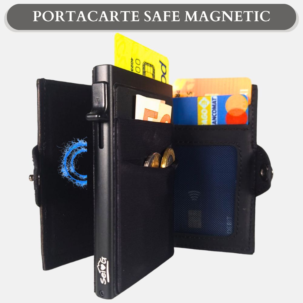 Sei G portacarte safe magnetic nero con custodia in pelle nera Portafogli SEI G