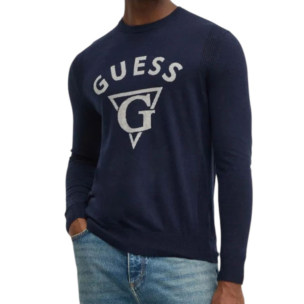 Guess pullover blu logo jacquard Edgar M4BR06 Z3H82 G7V2 Maglieria Guess