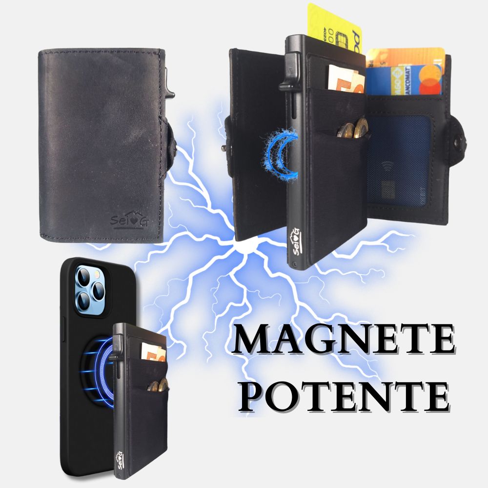 Sei G portacarte safe magnetic nero con custodia in pelle nera - Prodotti di Classe