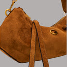 Guess borsa a spalla in camoscio marrone con dettagli dorati