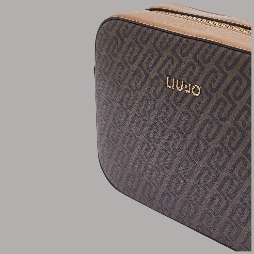 Borsa a tracolla Liu Jo con logo monogram marrone e crosta lucida