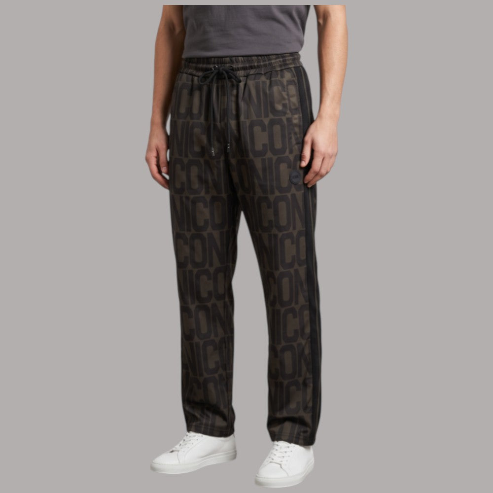 Pantaloni neri con stampa logo ripetuta e coulisse in vita