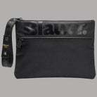 Blauer pochette uomo in nylon cerato nero con logo stampato sulla pattina e tracolla con finitura in tessuto nero