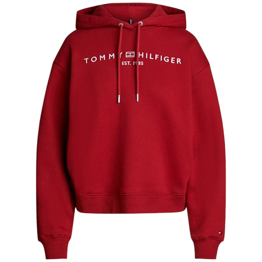 Tommy Hilfiger felpa rosso magma cappuccio logo ricamato WW0WW43598 Felpe Tommy Hilfiger