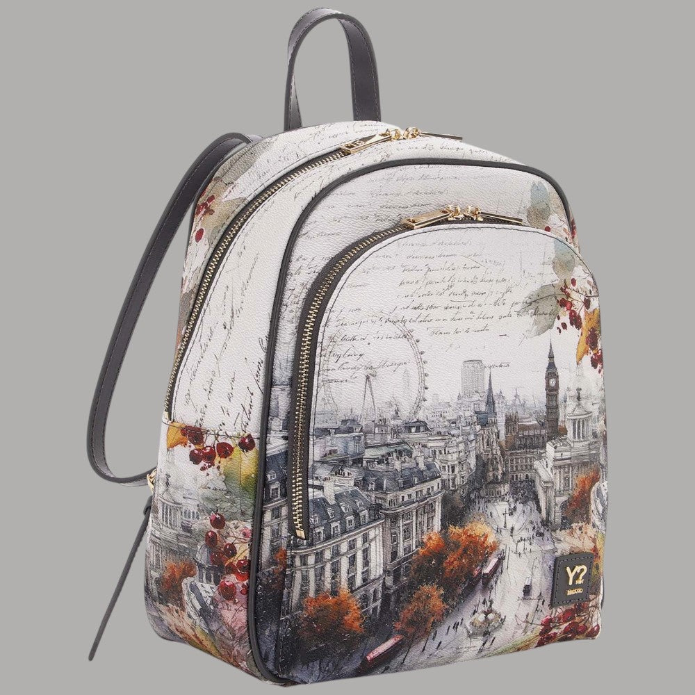Zaino YNot Yes Bag con stampa di Londra, visto di tre quarti