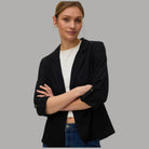 Giacca blazer donna nera in lino e viscosa, manica 3/4, revers e tasche