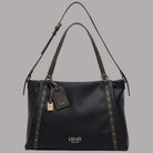 Borsa tote media Liu Jo Ilyana effetto grana nero con dettagli marroni e logo