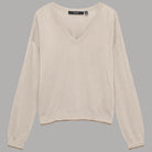 Vero Moda pullover scollo a V in misto lana colore beige, texture liscia, dettaglio bordo in fondo al orlo