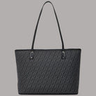 Borsa Liu Jo tote media in tessuto jacquard con logo geometrici grigi e neri.