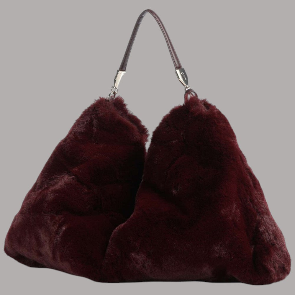 Liu Jo borsa hobo in morbida eco pelliccia bordeaux con dettaglio metallico sul manico