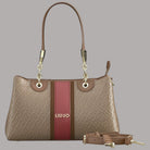 Borsa Liu Jo beige con dettaglio in rosa e tracolla removibile, stampa logo