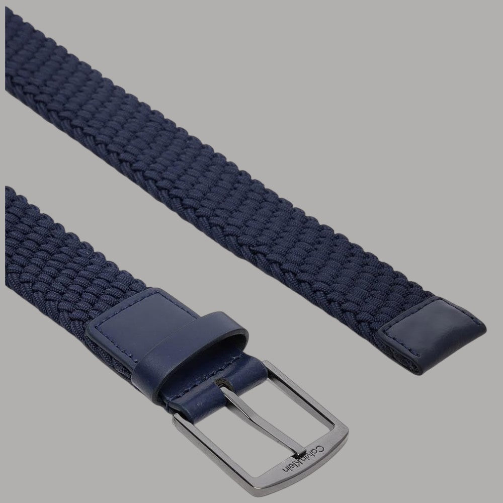 Calvin Klein cinturina da uomo elasticizzata e intrecciata blu con fibbia in metallo
