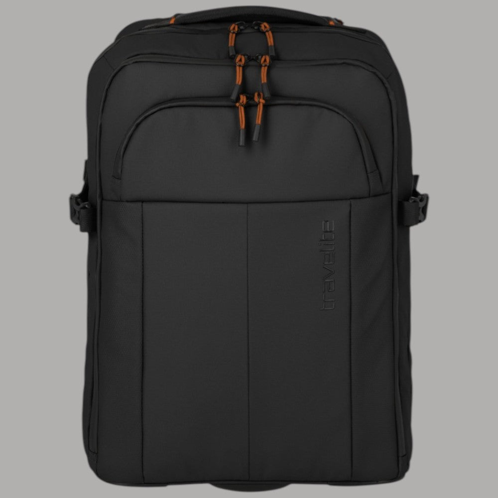Zaino trolley nero Travelite BRIIZE con tasche frontali, cerniere e spallacci imbottiti