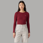 Levi's T-shirt maniche lunghe Hayes bordeaux con logo frontale in rilievo